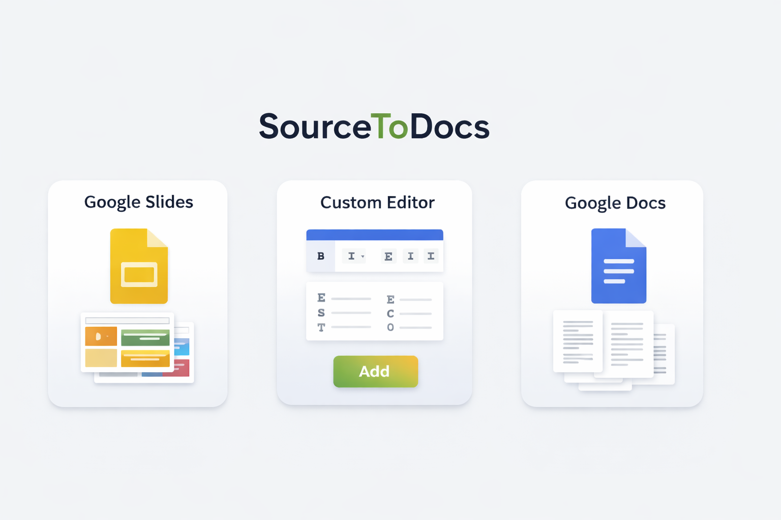 Build templates in Google Slides, Docs, or custom editor